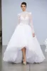 Vintage Hi-Lo High Neck Lace Wedding Dress A Line Full Sleeves Corset Bridal Gowns Short Front Long Back Garden Bride Wedding Dresses Custom Made robes de mariée 2022