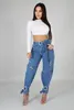 High Waist Denim Hosen-Sommer-dünne Jeans Frau Retro beiläufige Loch-Jeans Zerrissene Bleistift Hosen Schärpen Pants Plus Size Street