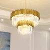 Postmodern Golden Art Deco Rvs Crystal Kroonluchter Verlichting Luster Suspension Luminaire Lampen voor Eetkamer