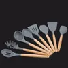Set da cucina in silicone con manico in legno di 9 utensili da cucina con cucchiaio antiaderente Set pala da minestra Cucchiaio Utensili da cucina Gadget da cucina T200415