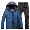 Ternos de esqui de inverno terno de esqui para homens velo quente à prova de vento impermeável conjunto de snowboard ao ar livre jaqueta + calças snowboard sett1