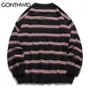 Gonthwid Harajuku Stripe Jumpers Jumpers Sweaters Streetwear Hip Hop Casual Pulôver Malhas Mens Mens Moda Grupo Pescoço Tops 201221