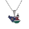 Rvs Trendy Emaille Zuid-Soedan Kaart Vlag Hanger Ketting Fashion Country Maps Sieraden