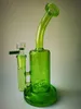 Vintage 8.7 inch Heady Original Green Glass Bong Water Roken Hookah Pipe 14mm Bubbler Tree PERC Olie DAB Rigs kan klantlogo plaatsen