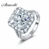 Aneenhi 925 STERLING Silver Women Engagement de mariage Halo Ring Jewelry 4 Carats Rec Cut Sona Anniversary Ring Jewelry Y20017309823