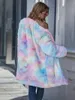 Frauen Winter Regenbogen Tie Dye Teddy Mäntel und Jacken Streetwear Polar Fleece Plüsch Übergroßen