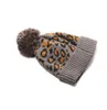 Leopard Animal Print Knit Faux Fur Pompom Winter Beanie Hat Womens Warm Knit Faux Fur Pom Hat