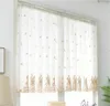 Embroidered Pink Peacock Sheer Curtain For Kitchen Windows Blue White Rod Pocket Short Sheers Voile Door
