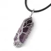 Natural Crystal Stone Pendant Necklace Point Hexagonal Prism Silver Color Copper Life Tree Wire Wrap Women Men Jewelry