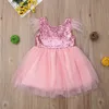 Noel Çocuk Kırmızı Elbise Kız Toddler Bebek Kız Sequins Prenses Tutu Elbise Tüyler Kol Kız Parti Düğün Birthd Jllsha