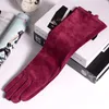 luxury- Fall/Winter Fashion Women Pigskin Suede Genuine Leather Fold Long Glove Lady 30/40/50cm Black/Pink/Red Classic Luvas Mujer 201020