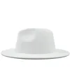 New Outer white Inner pink Wool Felt Jazz Fedora Hats with Thin Belt Buckle Men Women Wide Brim Panama Trilby Cap 56-58CM332A