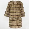Oftbuy Nowa kurtka zimowa Kobiety długi prawdziwy płaszcz futra naturalny duży puszysty lis futra odzież streetwearu gęsta ciepła trzy ćwierć