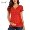 Maternidade com lateral laço curva amamentação gravidez camisa de maternidade v roupa vose lado ruched casual lisonjeiro tops lj201120