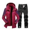 스키 슈트 스키 세트 여성 방수 방수 방 방수 스노우 보드 재킷 및 바지 여성 겨울 정장 야외 따뜻한 눈 의상