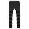 GODLIKEU Pantalones vaqueros blancos para hombre rasgados desgastados negros pitillo de mezclilla Hip Hop pantalones elásticos con botones 264V