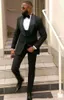 Handsome Slim Fit Mens Wedding Suits Black Groom Tuxedos Shawl Lapel Man Groomsmen Prom Party Dinner Blazer 2 Pieces Jacket+pants Evening Formal Wear