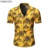 Plam Drzewo Drukuj Hawajskie Aloha Koszule 2020 Moda Lato Moda Z Krótkim Rękawem Żółte Koszule Beach Mens Casual Party Wakacje Chemise 2xl1