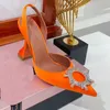 women dress shoes heeled sandal Fashion Sunflower crystal buckle decoration heels Genuine Leather sole cool shoe 9 5cm heel big si258o