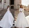 Elegant satinbollklänning Bröllopsklänningar 2021 Elegant Elfenben Långärmad Beaded Lace Appliqued Boho Bridal Gowns Custom Made