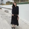 BGTEEVER Loose Bowneck Floral Women Dress Longsleeve Ruffles Chiffon Female Dress Flare Sleeve Long Vestidos Femme Autumn T200416