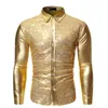 Shiny Gold Patchwork Sequins Shirt Men 2020 Brand Slim Fit Long Mens Homme Dress Shirts DJ Club Party Prom Prome Chemise Homme1263Z