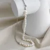 Collier coréen en argent sterling S925, chaîne de perles d'eau douce baroque, épissage, collier féminin, chaîne de cou de clavicule Q0531