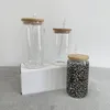 Sublimation New 12/15oz Creative Sequins Glass Can shape Bottle with Lid and Straw Summer Drinkware Mason Jar Juice