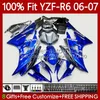حقن العفن الجسم ل Yamaha YZF R 6 600 CC YZF-R6 YZF600 2006-2007 موتو هيكل السيارة 98NO.13 YZF R6 600CC YZFR6 06 07 YZF-600 2006 2007 OEM Fairing Kit 100٪ Fit Blue Glossy Blk