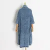 [EWQ] Femme Vêtements Pardessus Marée Vintage Denim Femmes Coupe-Vent Revers Col Demi Manches Taille Haute Trench-Coats Bleu 201030