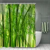 Custom Bamboo Shower Curtain Polyester Fabric Bath Curtain Waterproof With Hook For Bathroom