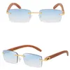 Rimless Square Solglasögon Woodgrain Temples Män Retro Små Trimming Solglasögon 6 Färger Plastben Partihandel