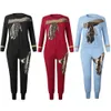 HGTE Güz Kış Uzun Kollu Eşofman Kadınlar için Spor Ofis Phoenix Payetli Kazak Pantolon 2 Parça Set Set Outfits 201119