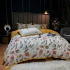 Feuilles florales botaniques Ensemble de housse de couette King Queen size 4Pcs 100% coton égyptien Ensemble de literie doux Drap de lit Ensemble de couverture de couette 201113