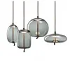 Modern LED Pendant Lights Smidesjärn Glas Rund Boll Brass Stång Kök Hängande Lampor Vardagsrum Cafe Nordic Light Fixtures