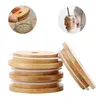 Bambu Kap Kapakları 70mm 88mm Kullanımlık Ahşap Mason Kavanoz Kapağı Ile Saman Delik Ve Silikon Seal DHL Ücretsiz Teslimat