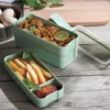 Scatola da pranzo in paglia di grano Scatole Bento per microonde Scatola da pranzo a tre livelli Salute Studente naturale Conservazione degli alimenti portatile 3 colori RRF13035