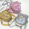 Mini rese väskor silver laser kvinnor flickor axel väska pu läder skola ryggsäck y201224