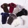 Vijf vingers handschoenen winter vrouwelijke vingerloze zonder pompom faux bont pols wanten gebreide patchwork guantes pluche handschoenen1