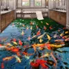 High Quality Custom 3D Floor Wallpaper Pond Carp Toilets Bathroom Bedroom PVC Floor Sticker Painting Mural Wallpaper Waterproof 201009