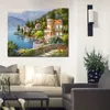 Ręcznie malowane dekoracyjne malarstwo sztuki Sung Kim Lakeside Villa Nowoczesny krajobraz śródziemnomorski Piękna architektura przybrzeżna Płótna grafika do dekoracji ściennej
