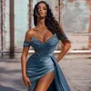 Sexy Blue Off Shoulder Mermiad Prom Dress High Side Split Aso Ebi Prom Gowns For Women Formal Evening Second Reception Dresses Custom Made