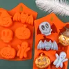 Halloween Semesterstil Silikonkaka Mögel 6 Håligheter Pumpa Ghost Bat Shape Cookies Chokladformar DIY Cake Bakning Verktyg