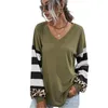Women Stripe Splicing T-shirts Fashion Trend Leopard V Neck Long Sleeve Casual Pullover Tops Designer Autumn New Female Loose Tshirts