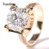 Transgems 5ctカラットラボ栽培Moissanite結婚式の婚約リングの堅実な14Kイエローゴールドラボダイヤモンドアクセント女性バンドY200620