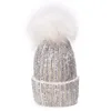 ベレー帽ローマの冬の帽子の毛皮の毛皮の毛皮のラインストーンブリンスタイルの女性ビーニー高品質の暖かいニット帽子レディーススカルキャップA469