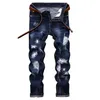 Jeans pour hommes Hommes déchirés en détresse détruit coupe droite jean en denim lavé grande taille 40 42 hommes bleu jeans décontractés vêtements punk 220929