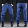 Shan bao 44 46 48 50 plus größe männer gerade lose jeans herbst marke kleidung kreative tieffftiebstahl reißverschlusstasche casual jeans g0104