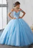 Gown Dress Light Sky Blue Ball Quinceanera Dress Cap Sleeves Spaghetti Beading Crystal Princess Prom Party