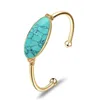 30pcs Vert Turquoise Naturel labradorite Pierre Cuff Bracelet main plaqué or fil enroulé Bezel Ovale ouvert Bracelet Bijoux